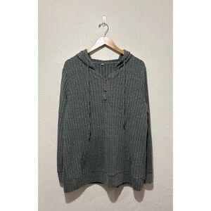 NWOT Unbranded sage green ribbed fleece hooded long sleeve top (XXL)
